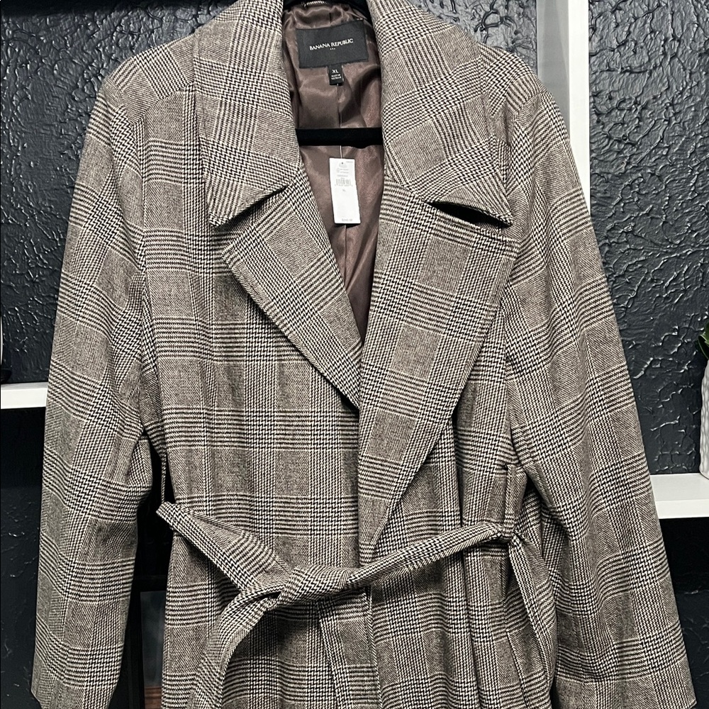 Banana Republic Classic Plaid Trench Coat - Brown/Gray XL NWT - Picture 3 of 9